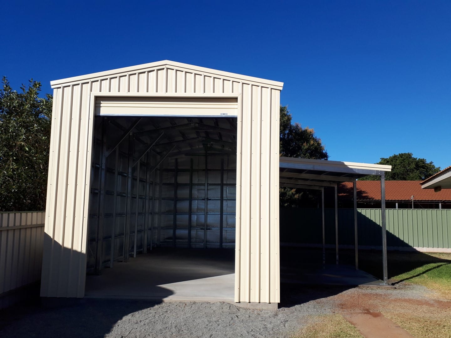 residential shed with patio